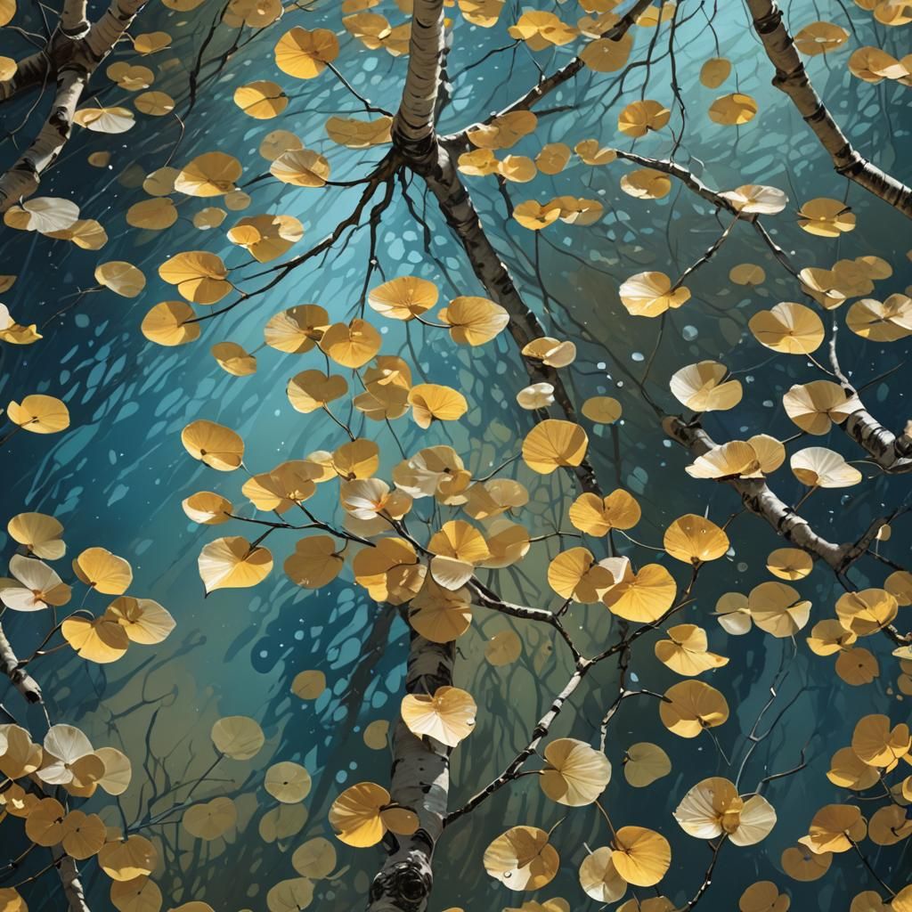 Hyperrealistic Underwater Aspen Trees Splash Art