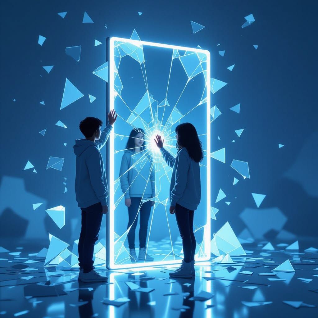 Intact Mirror Reflects Truth in Shattered World