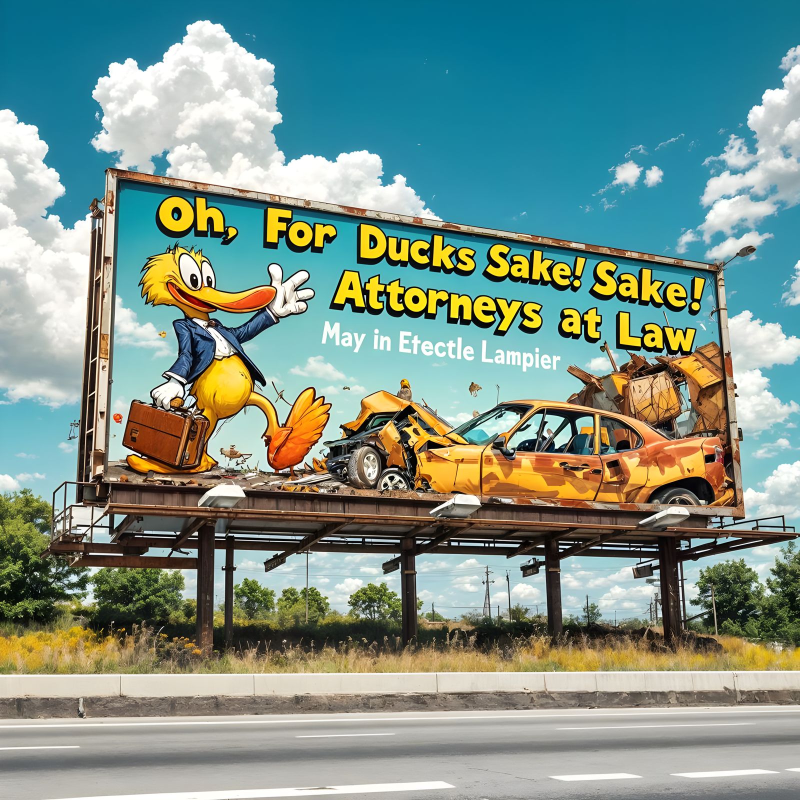 Quacking Attorneys Billboard in Whimsical Style