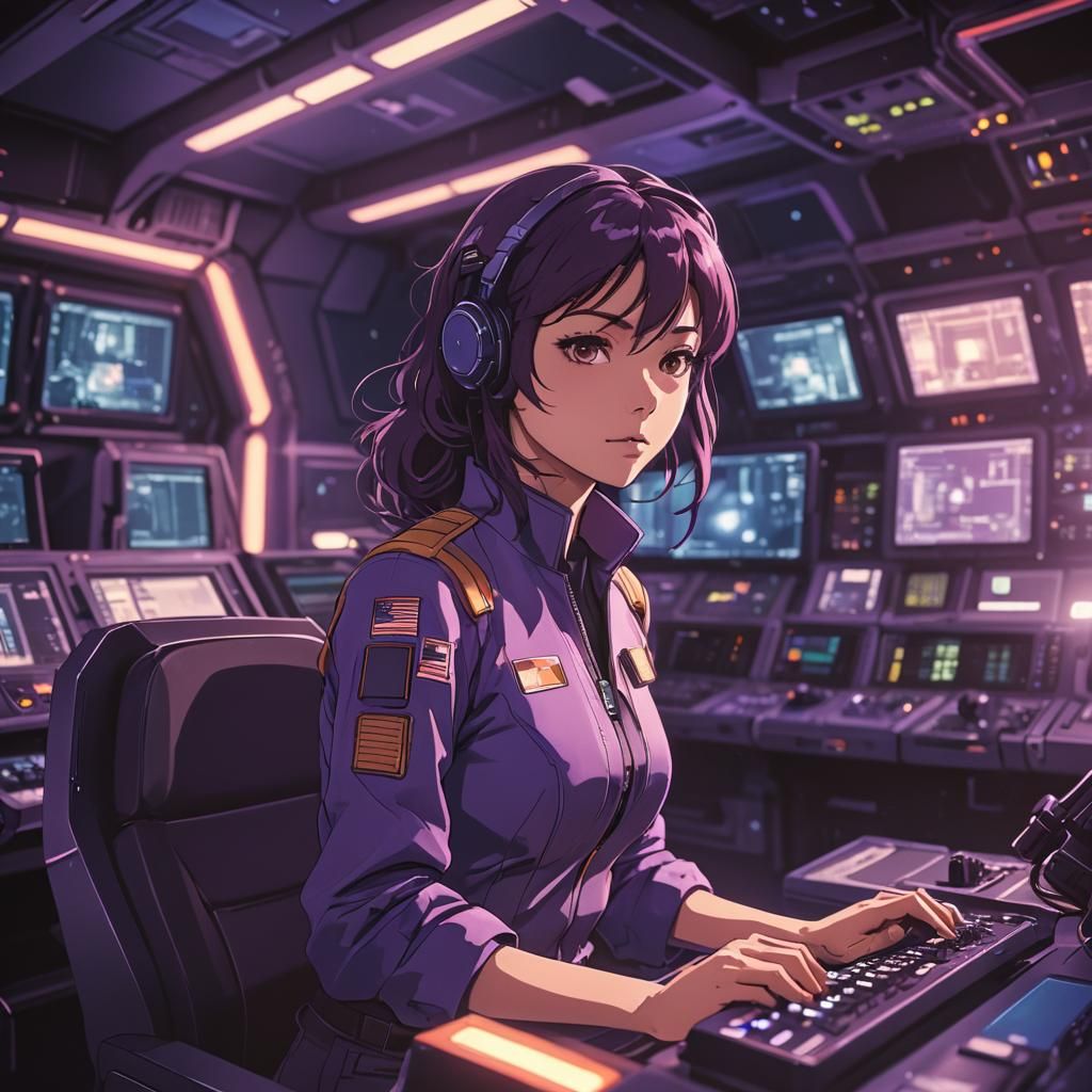 Anime Spaceship Control Room in Soft Pastel Colors