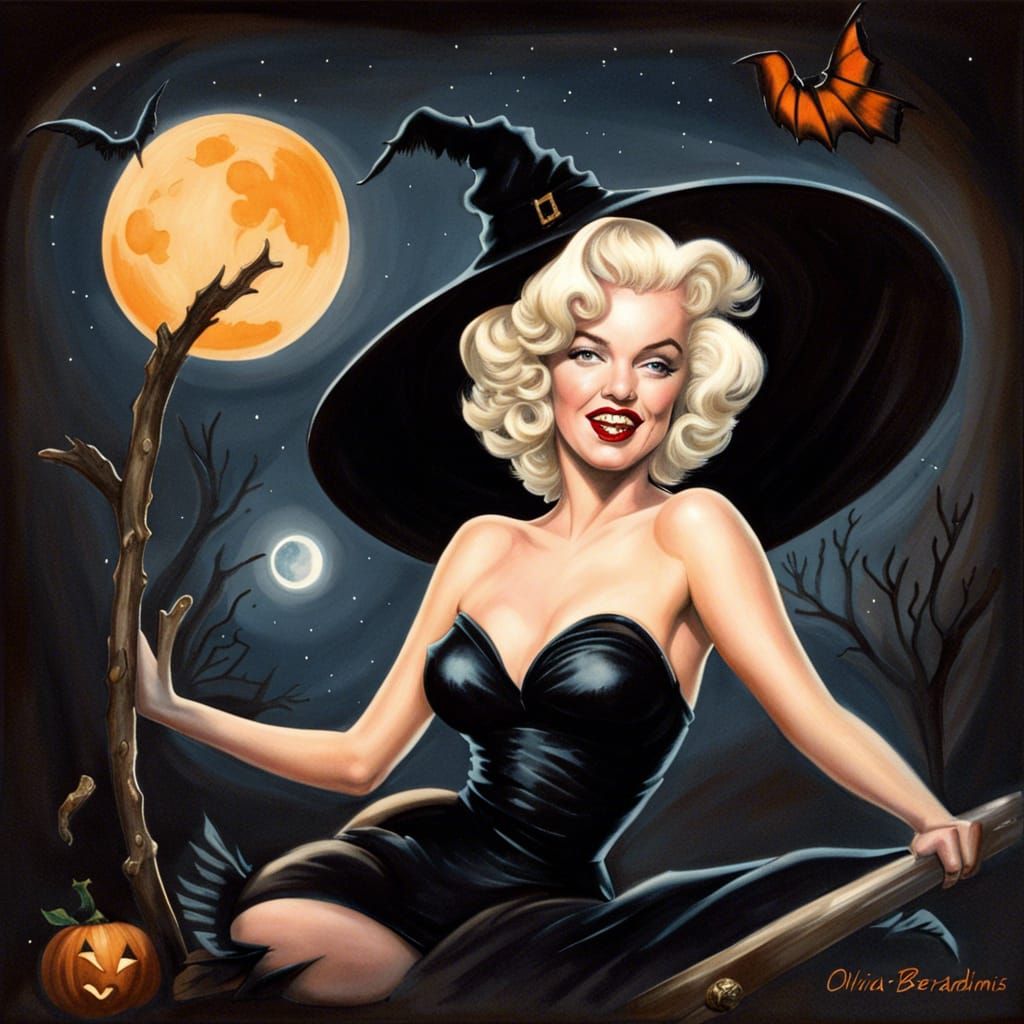 Marilyn Monroe as Halloween Pinup Witch