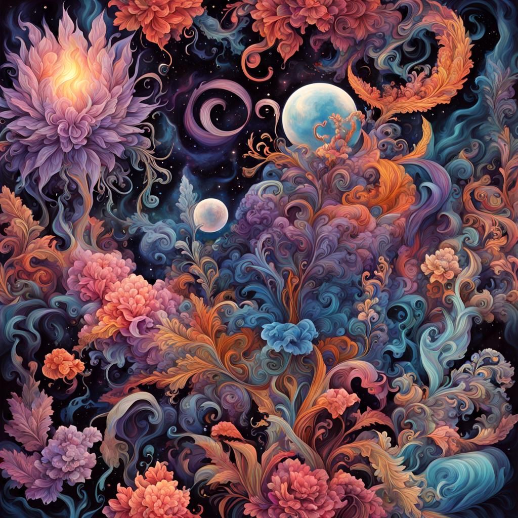 Ethereal Fantasy Fumage Painting with Deep Saturation