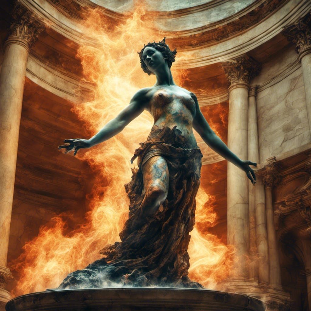Marble Statue Transformed by Fire, Digital Art