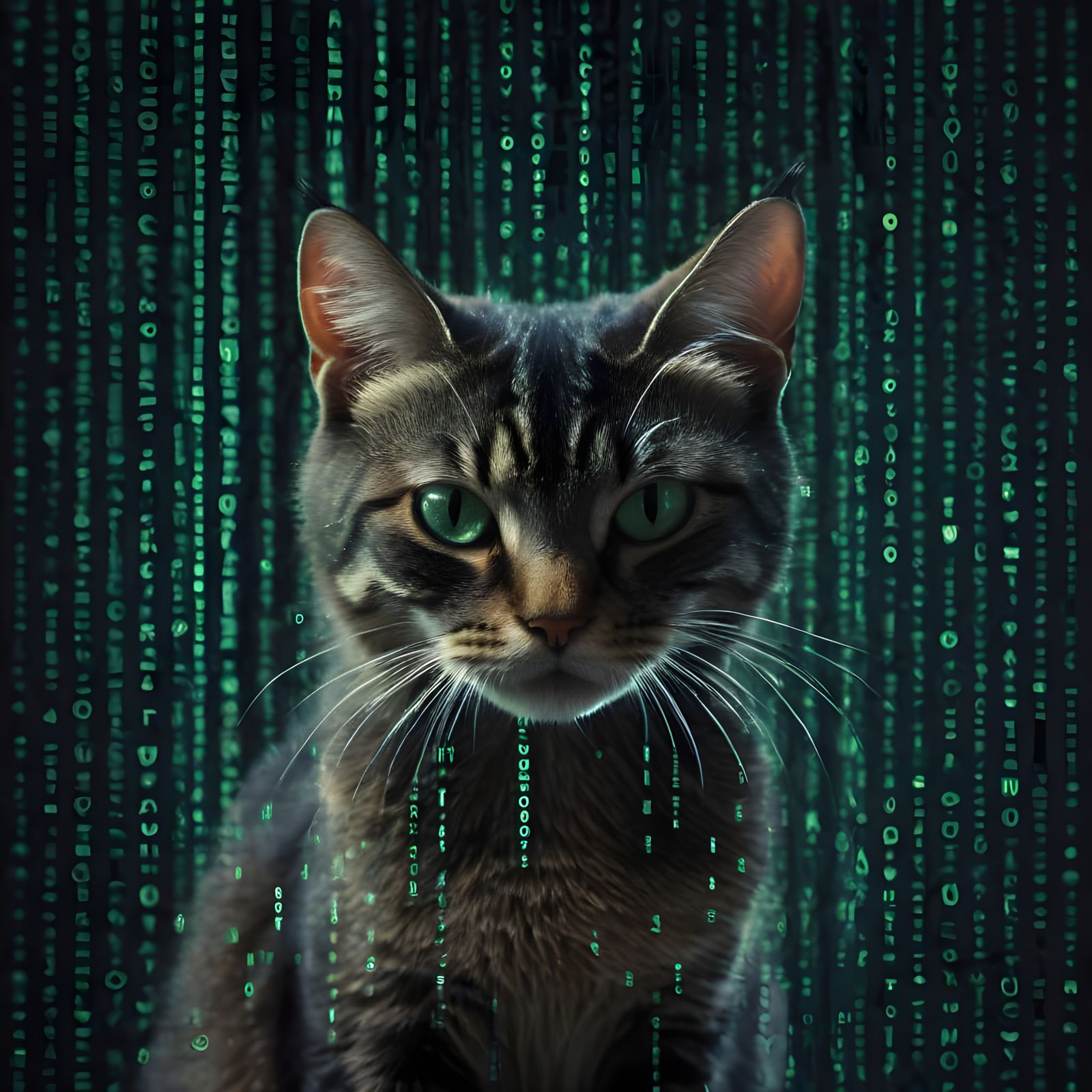 Matrix code, Cat, flickering, Glitch