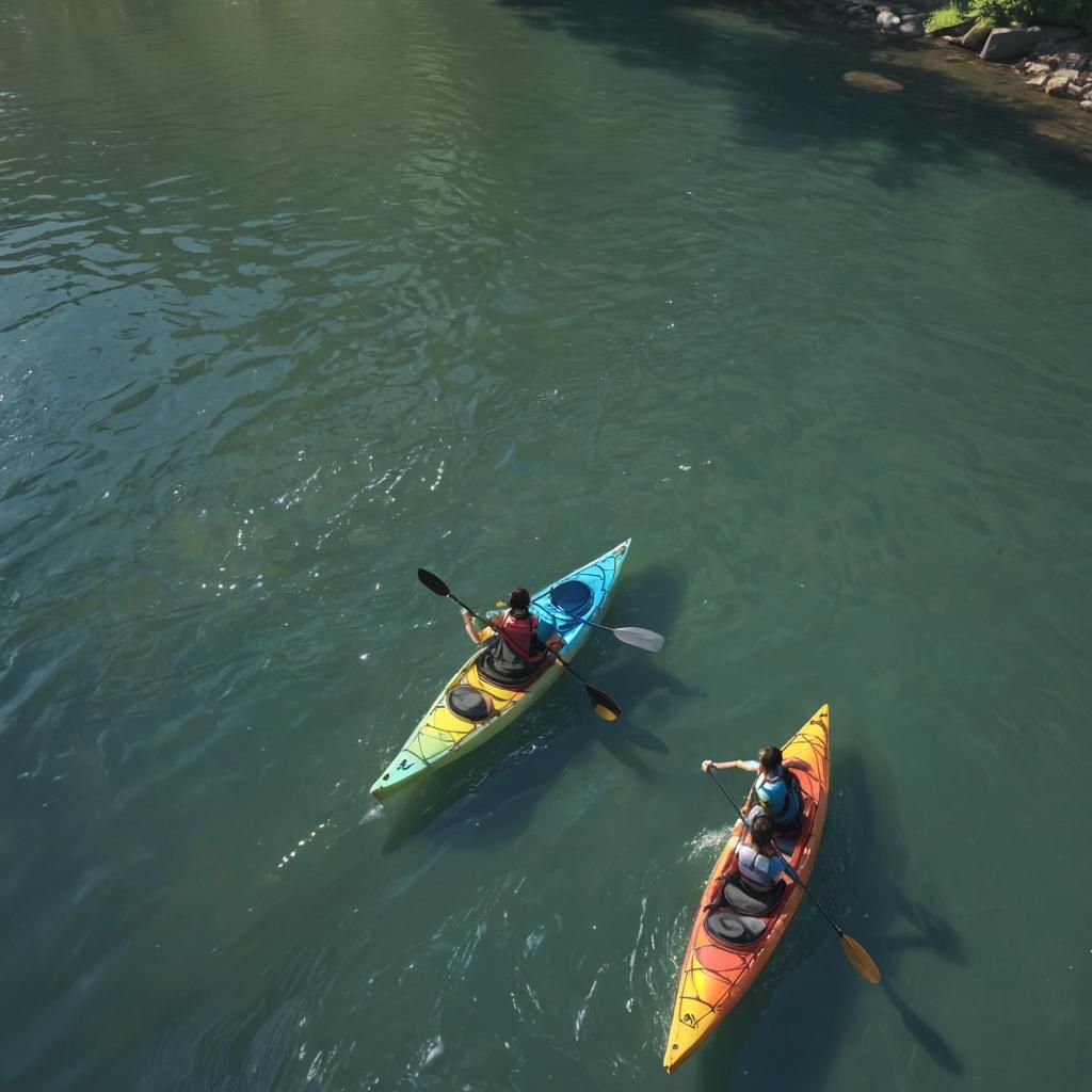 Kayaking Couple in Anime Style, 8k Resolution