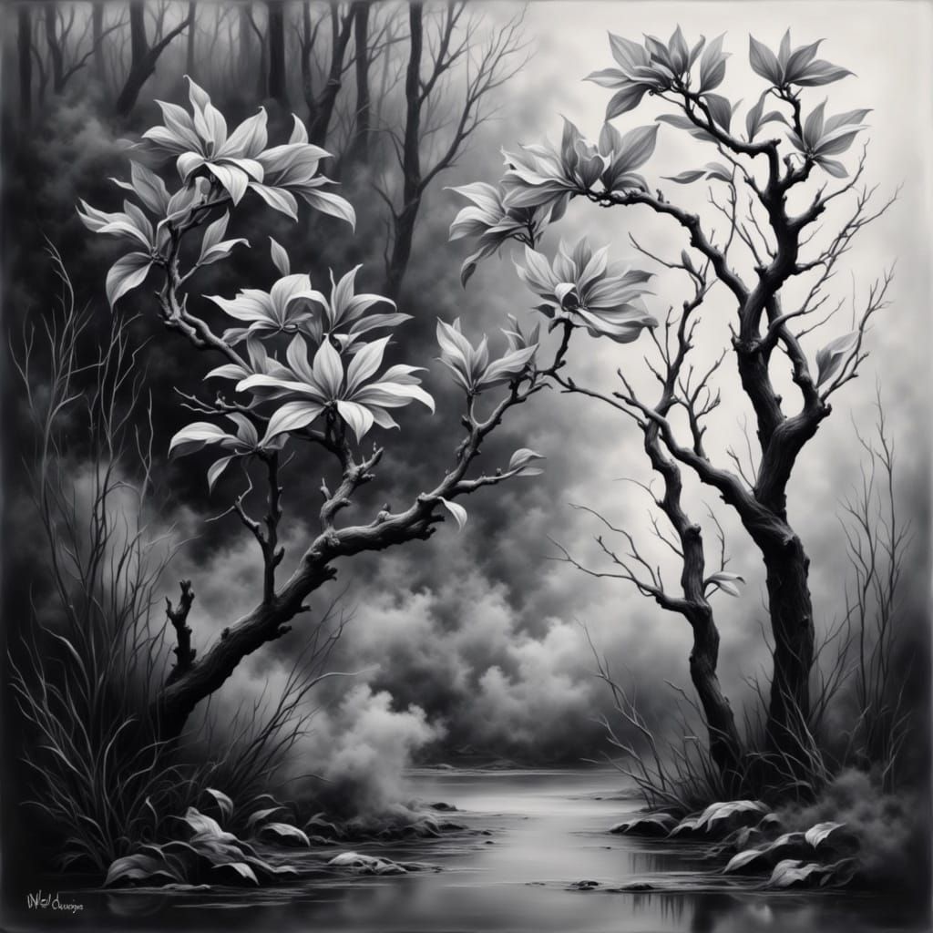 Ethereal Smoky Autumn Forest Landscape