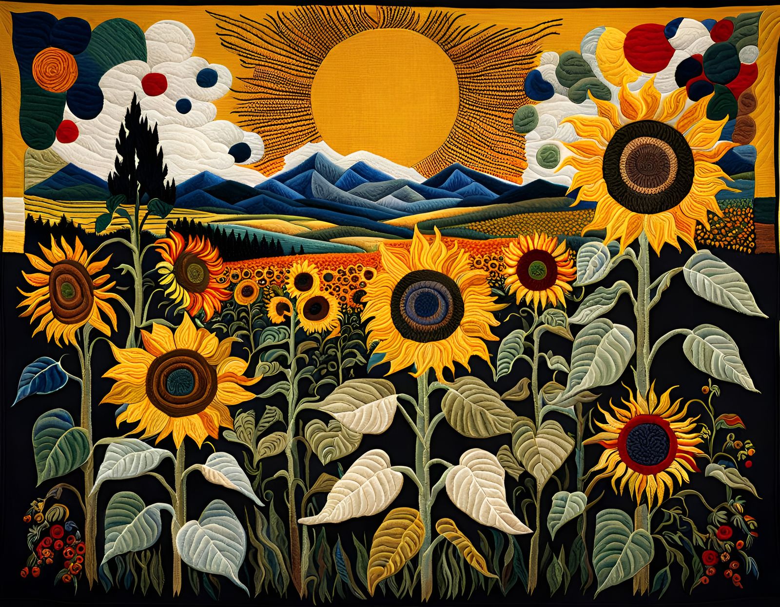 Surreal Sunflower Tapestry Embroidery