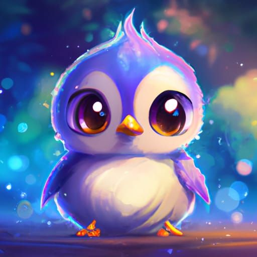 Chibi Baby Bird in Space: Digital Illustration