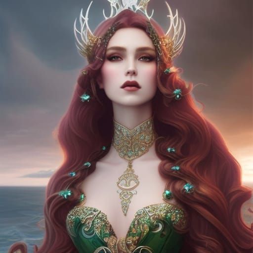 High Queen of Sea Elves in Fantasy Art Style