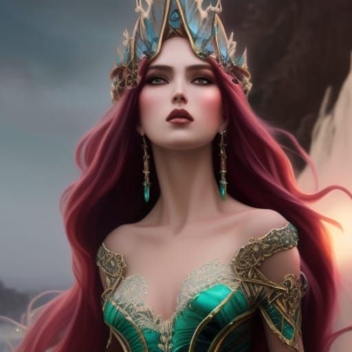 High Queen of Sea Elves in Fantasy Gown