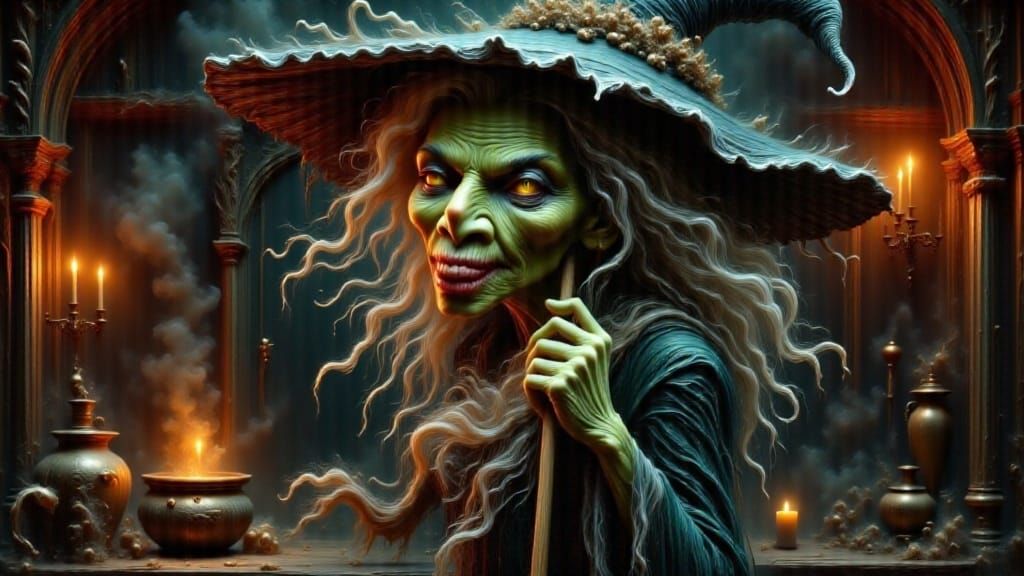 Ancient Witch Brews in Chamber, Bosch Goya Bruegel Style