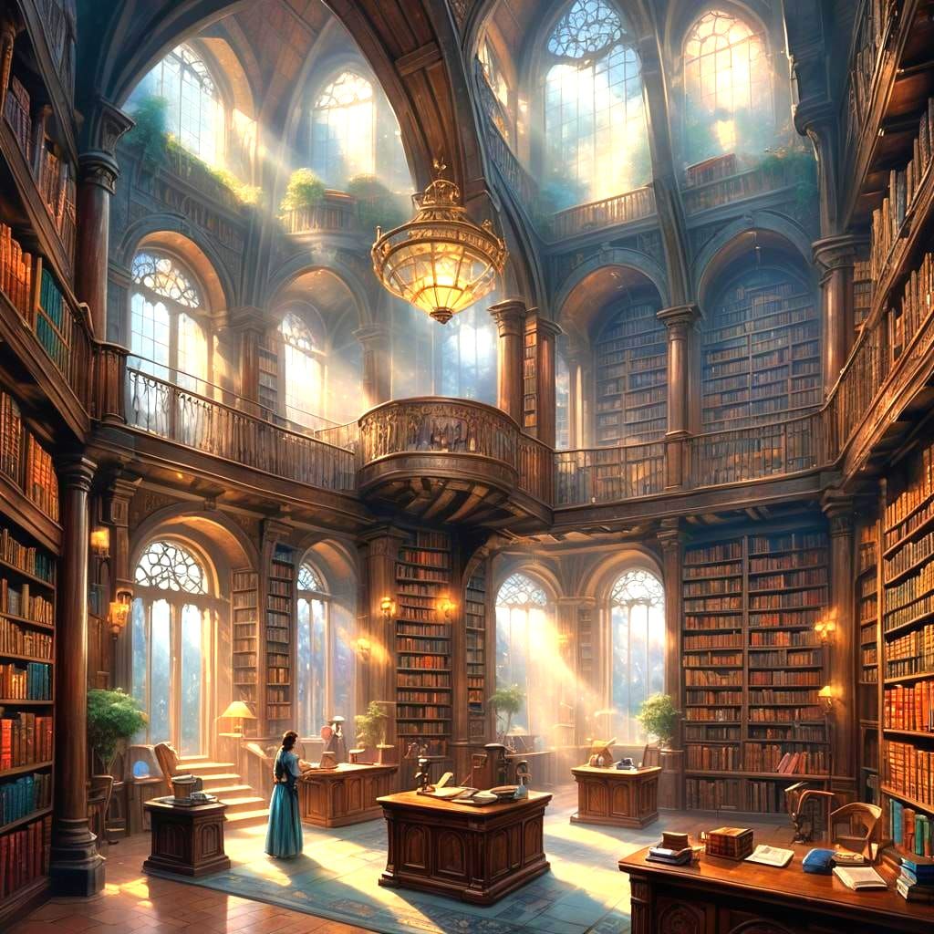 Ethereal Ancient Library Overlooking Fantasy City