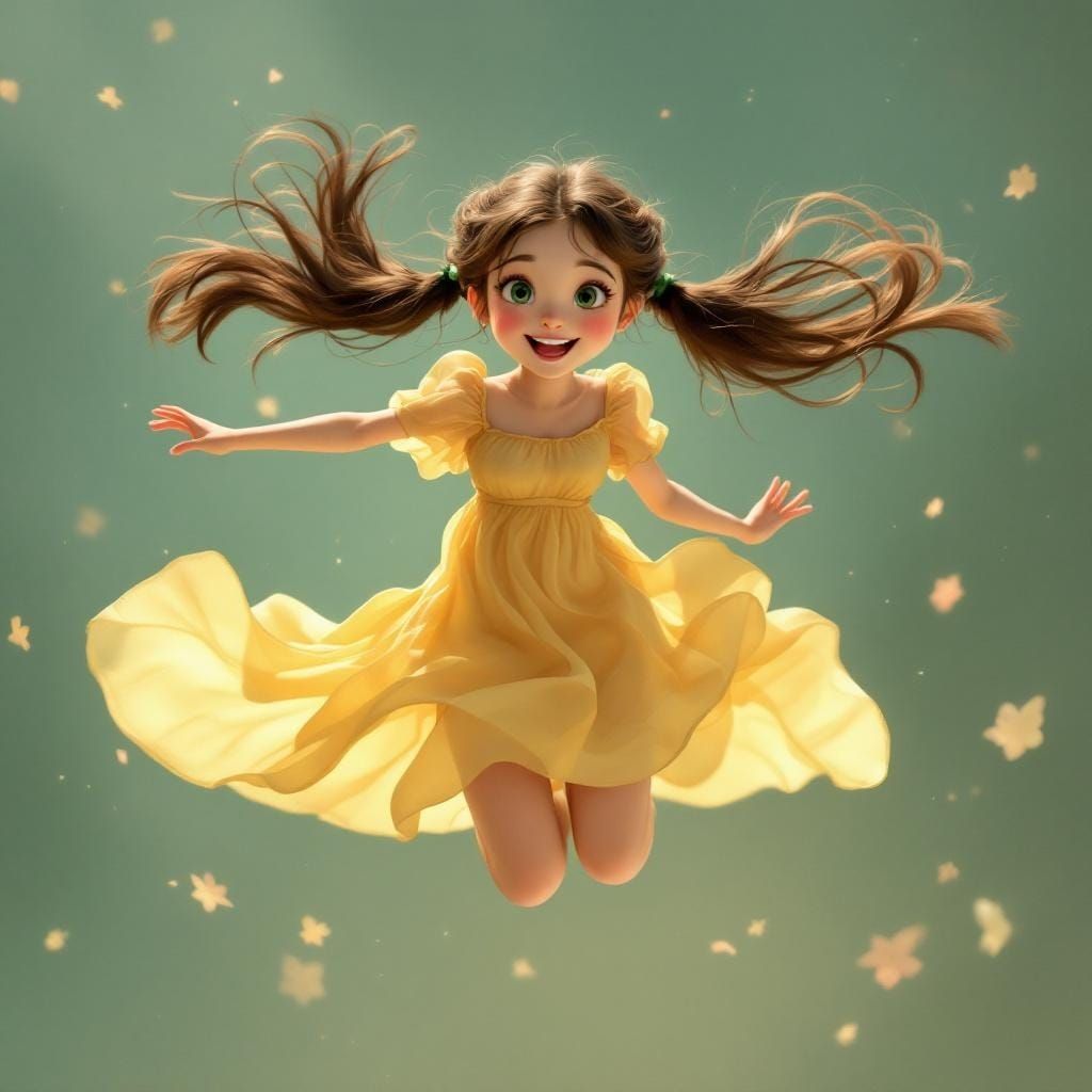 Joyful Girl in Chiffon Dress: Anime-Inspired Art