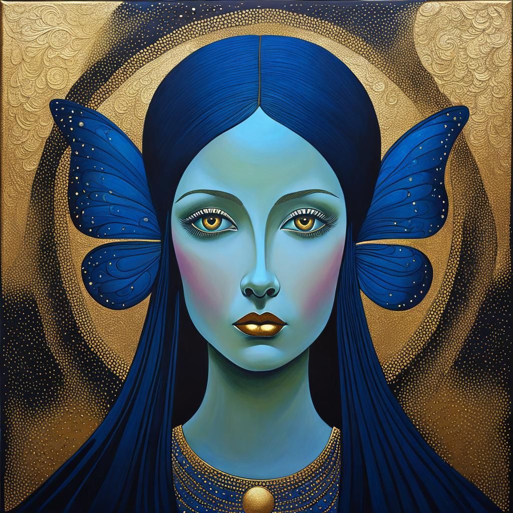 Gilded Cosmic Fairy Portrait in Oil and Sgraffito