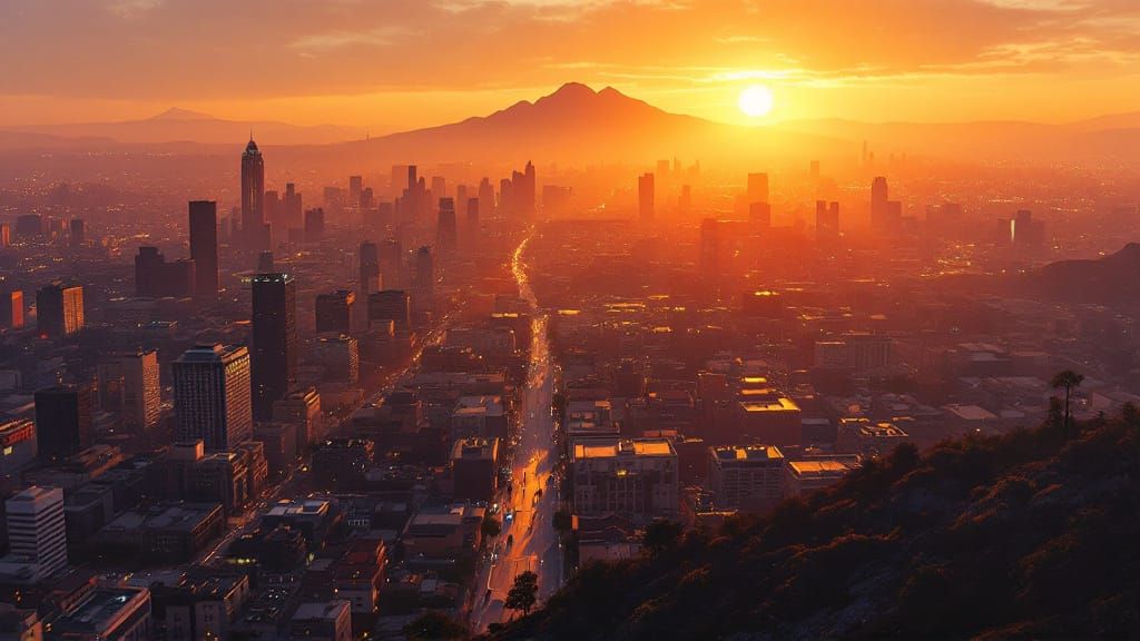 Los Santos Sunset from Maze Tower as Oil Painting