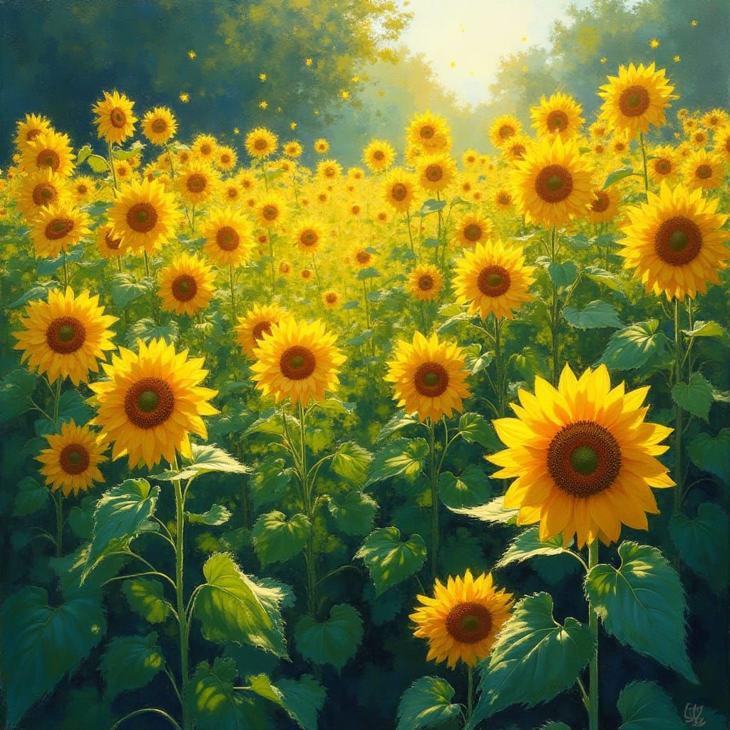 Vibrant Sunflower Garden in Impressionist Style