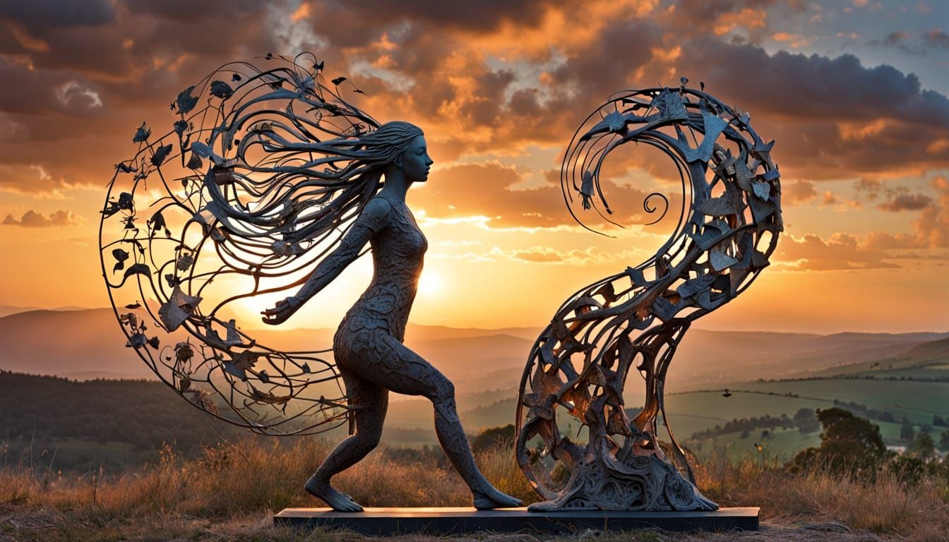 Surreal Bio Art Sculpture of a Woman with Glowing Creatures