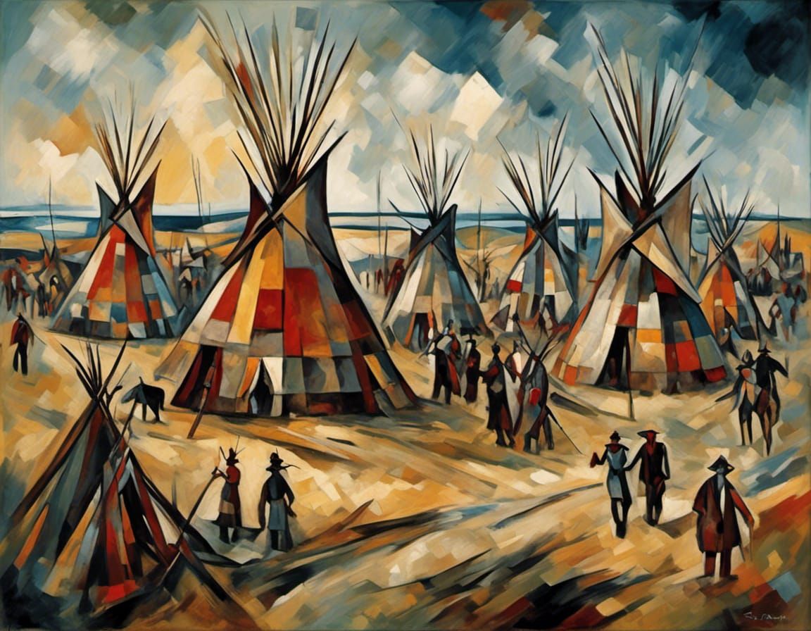 Surreal Prairie Scene in Geometric Fauvism Style