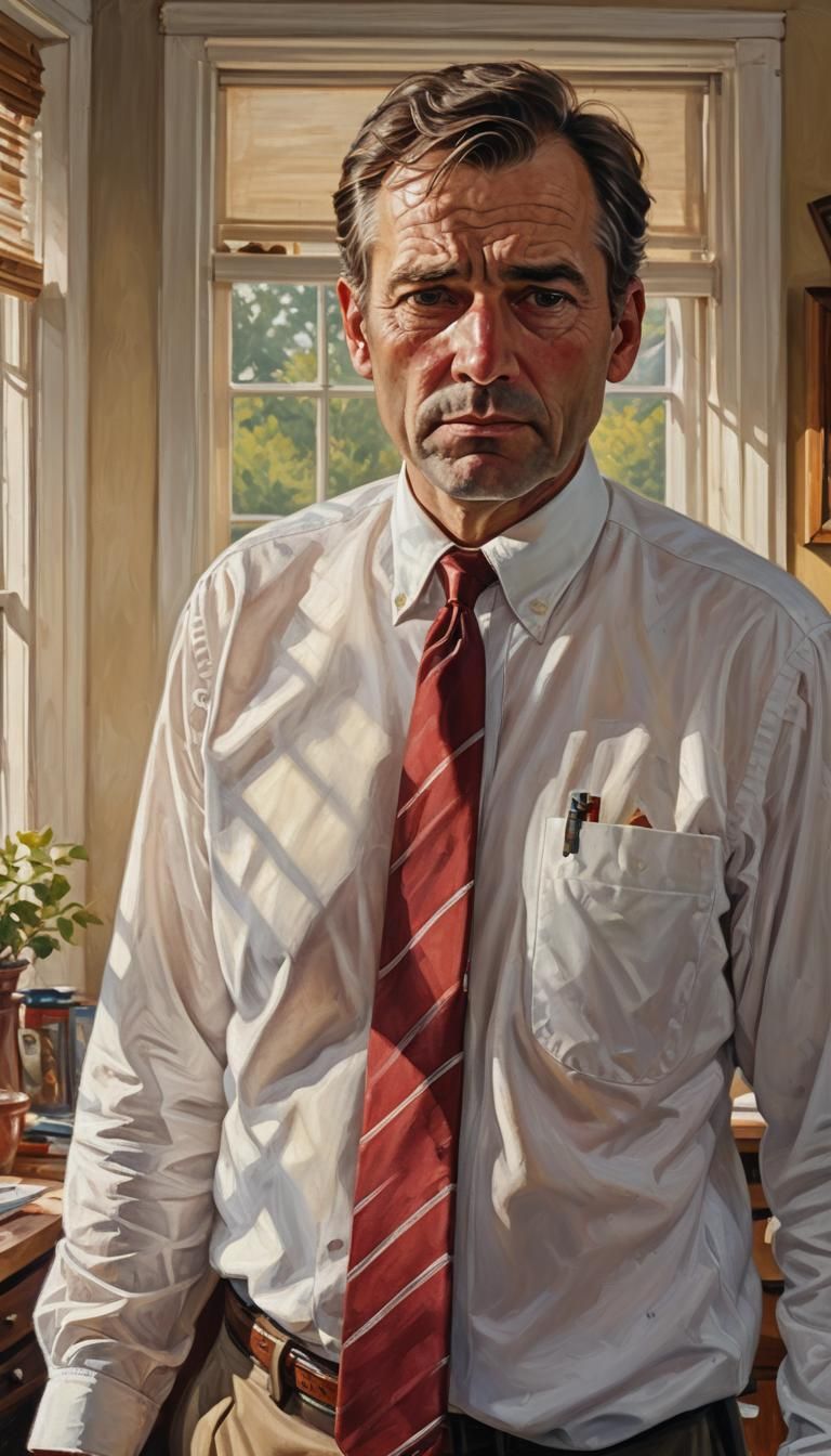 Concerned Middle-Aged Man in Earth Tone Oil Painting