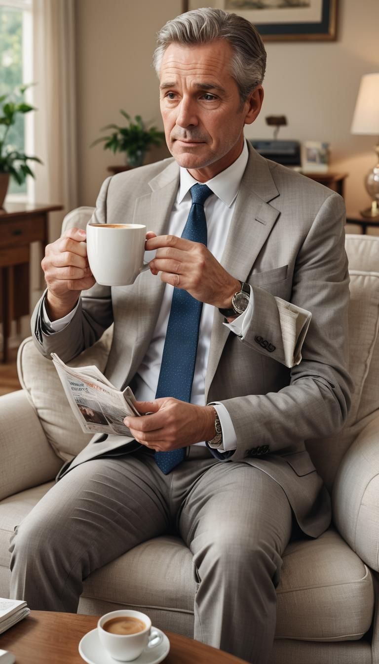 Realistic Portrait of a Man Reading Newspaper