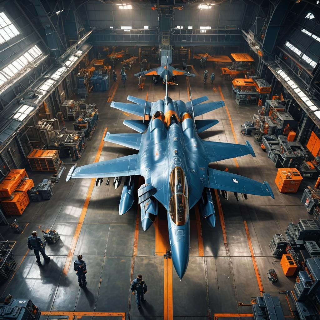 Stealth Aircraft in Hangar: Detailed Matte Painting
