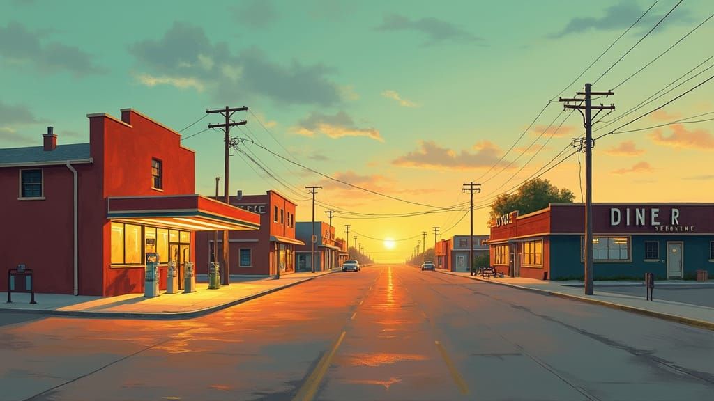 Rustic American Street Under Sunset Glow