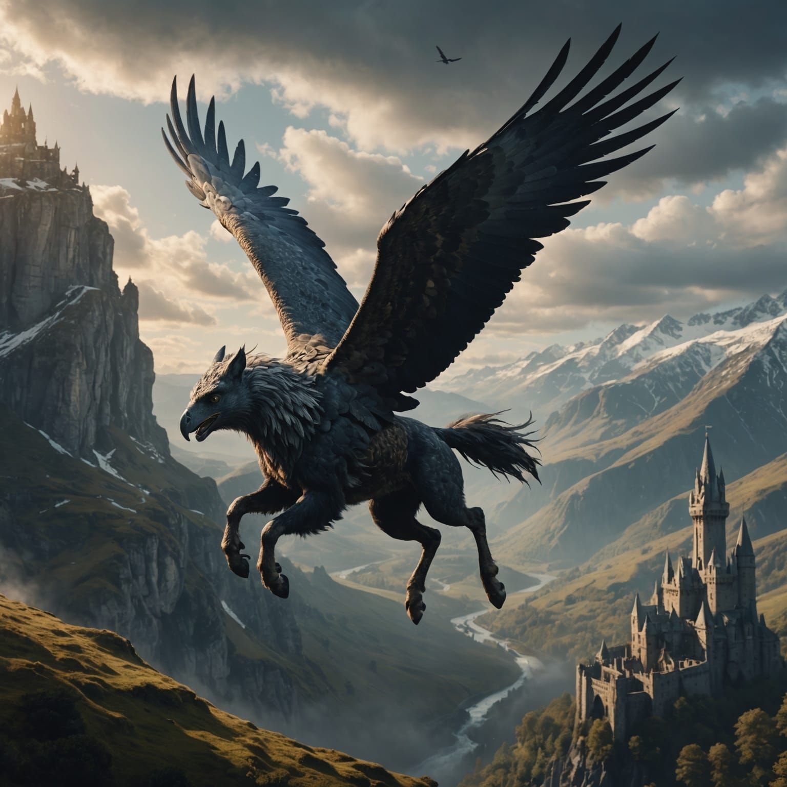 Hippogriff in Flight: Epic Digital Matte Painting