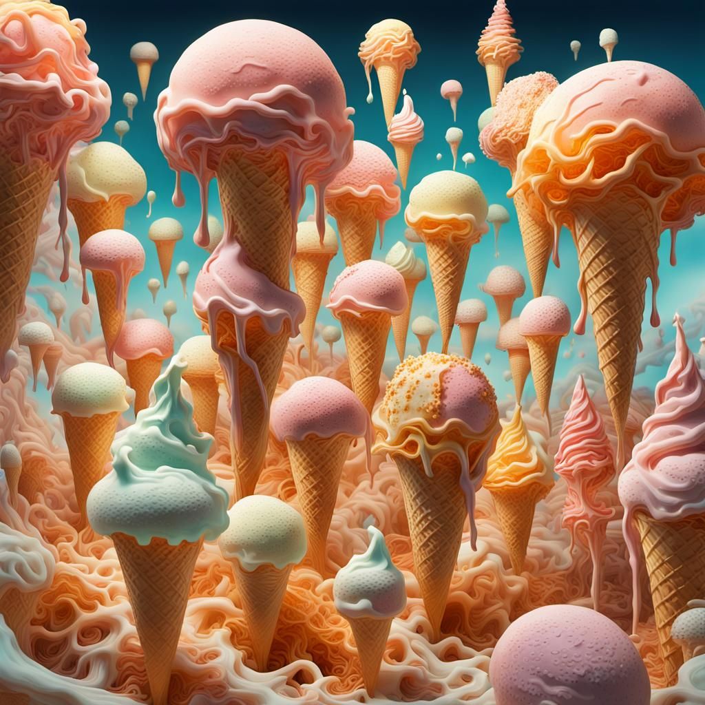 Surreal Mycelium Ice Cream Factory in Dreamlike Colors