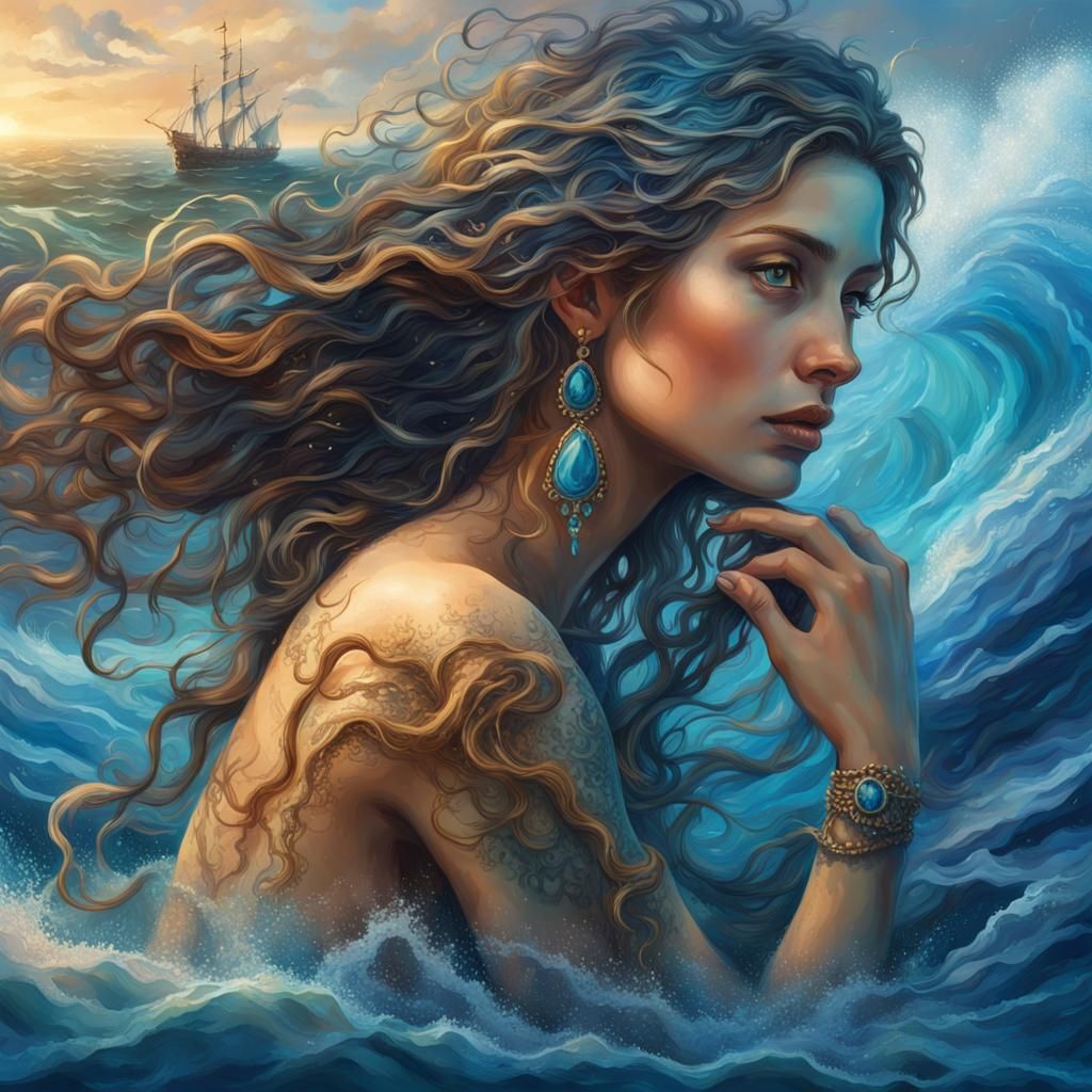 Mermaid and Shipwreck in Hyperrealistic Splash Art