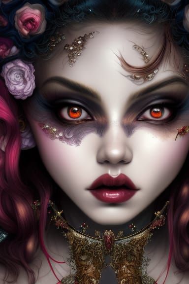 Gorgeous Biracial Vampire Goddess in Dark Fantasy Style