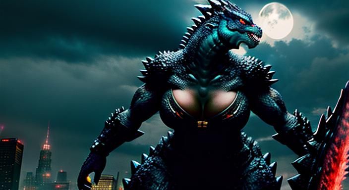 Anthro Female Godzilla: AI Interpretation