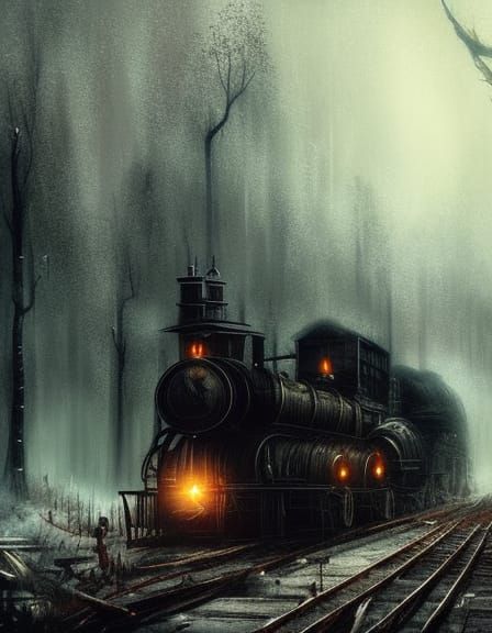 Magical Ghost Train in Dark Fantasy Style