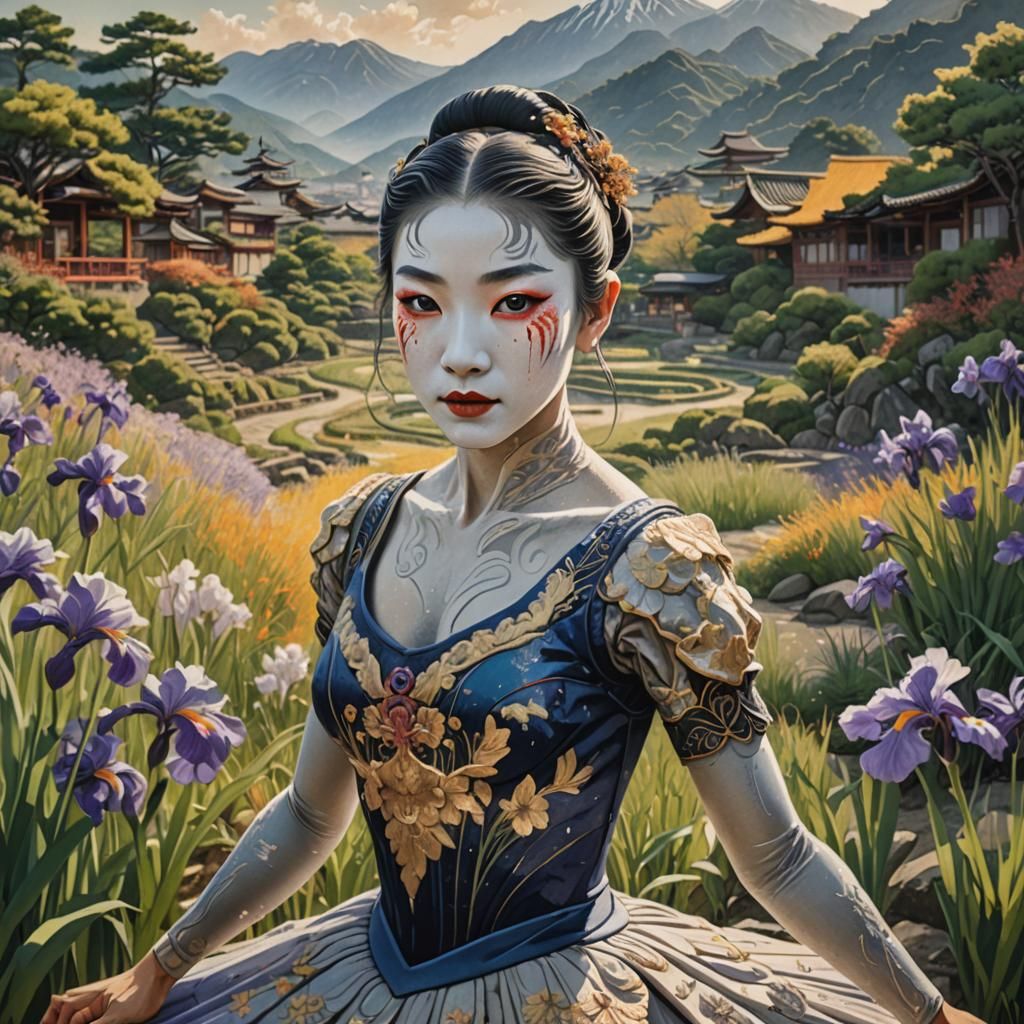 Ukiyoe Ballerina Dancing in Zen Garden