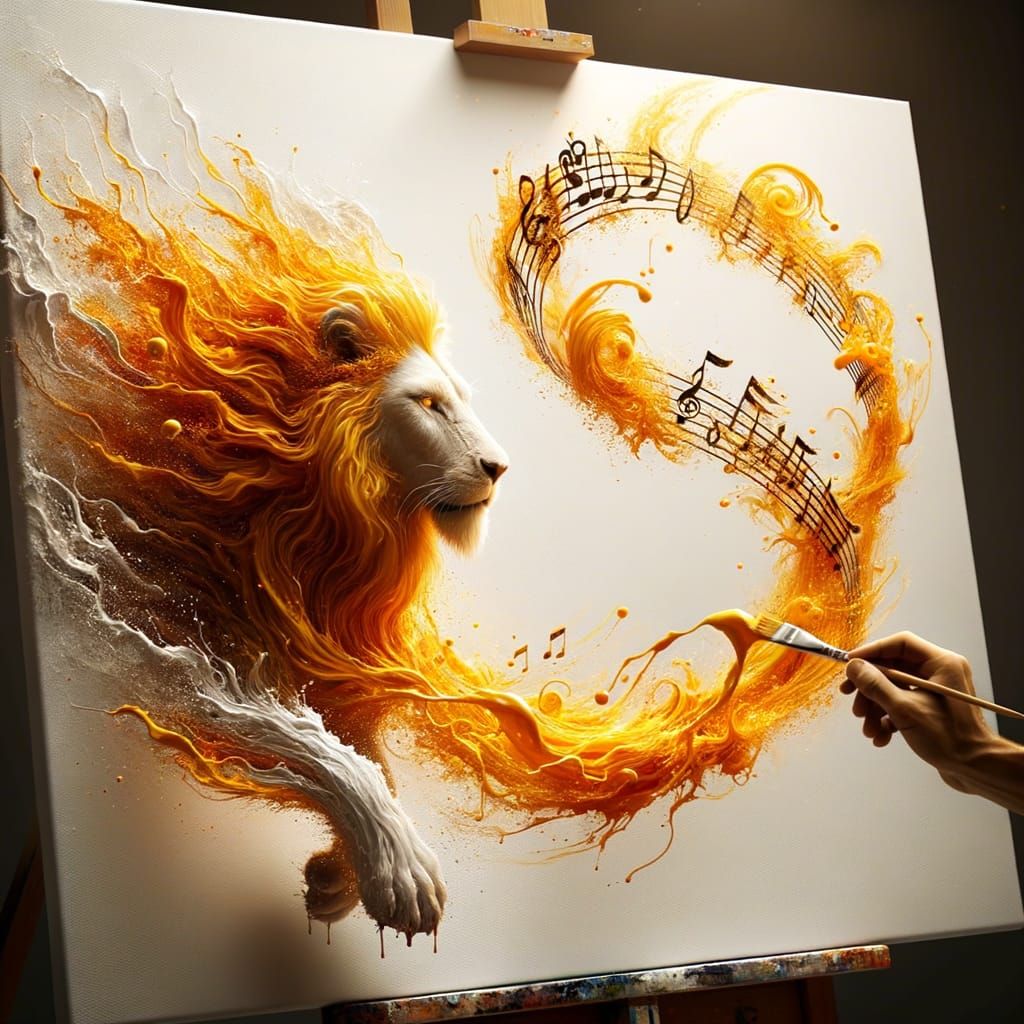 Golden Lion: Paint, Music, and Fire on Canvas
