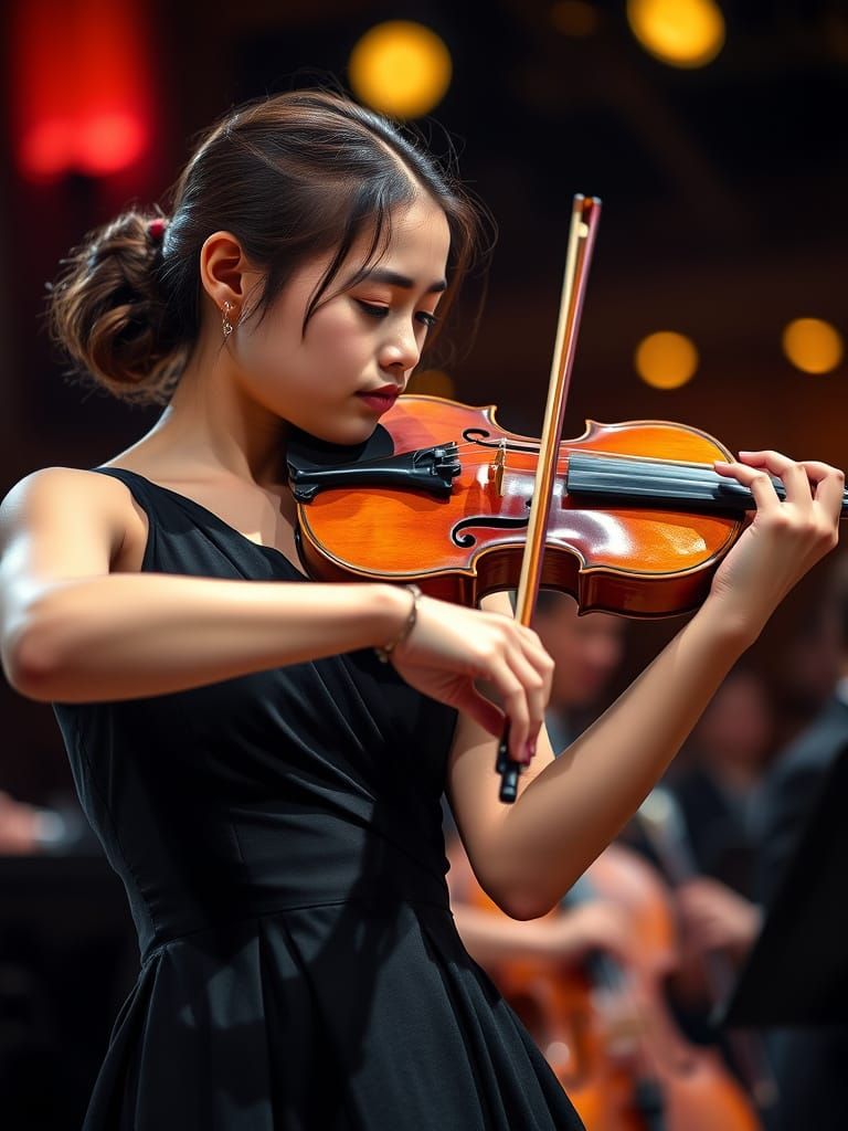 Violinist in Concert: Dramatic Portrait with Bokeh