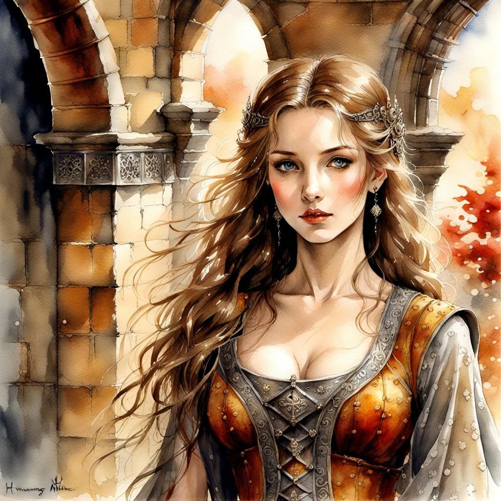 Stunning Medieval Beauty in Watercolor Art