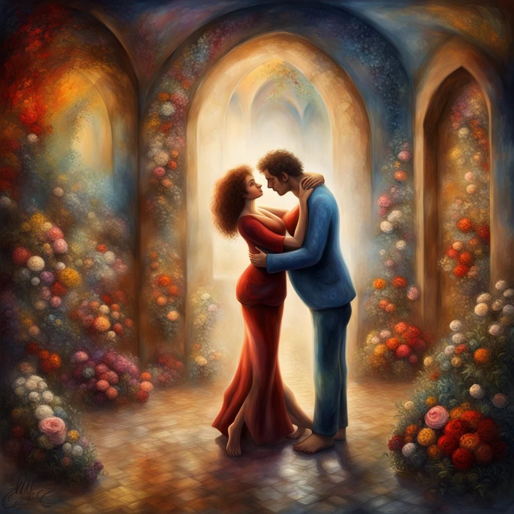 Loving Embrace: A 3D Render in Chagall Style