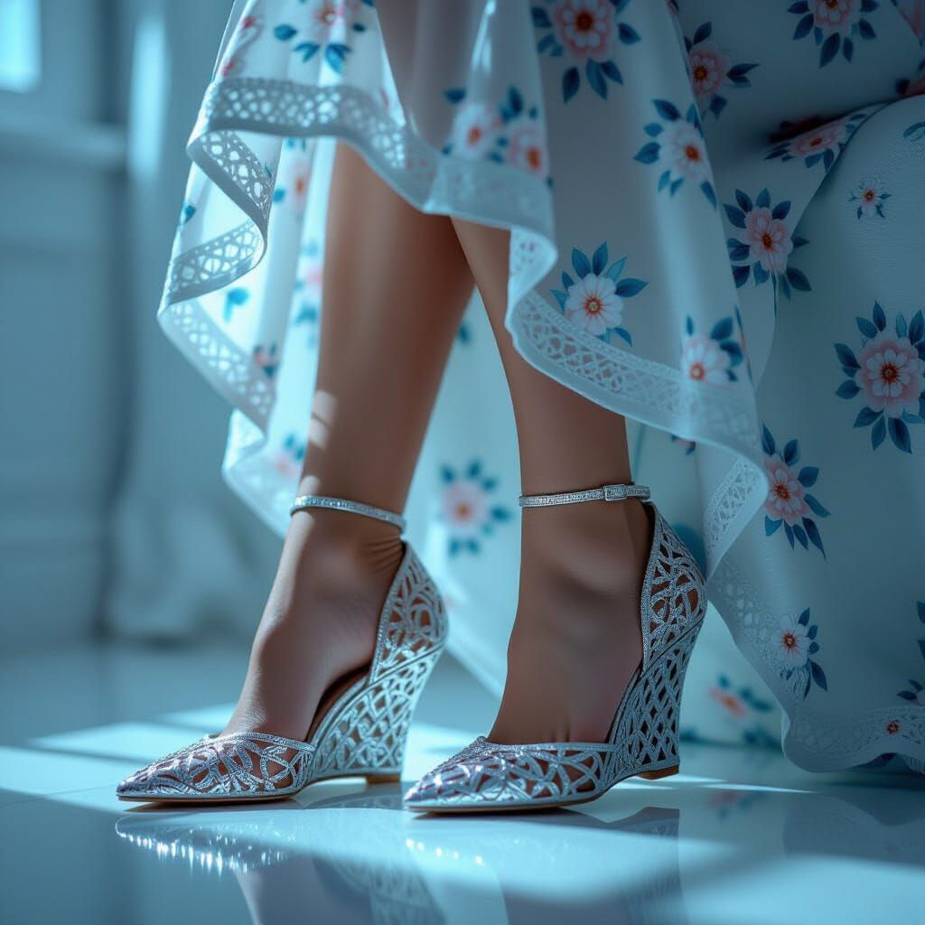 Silver Wedge Heels With Pointed Toes