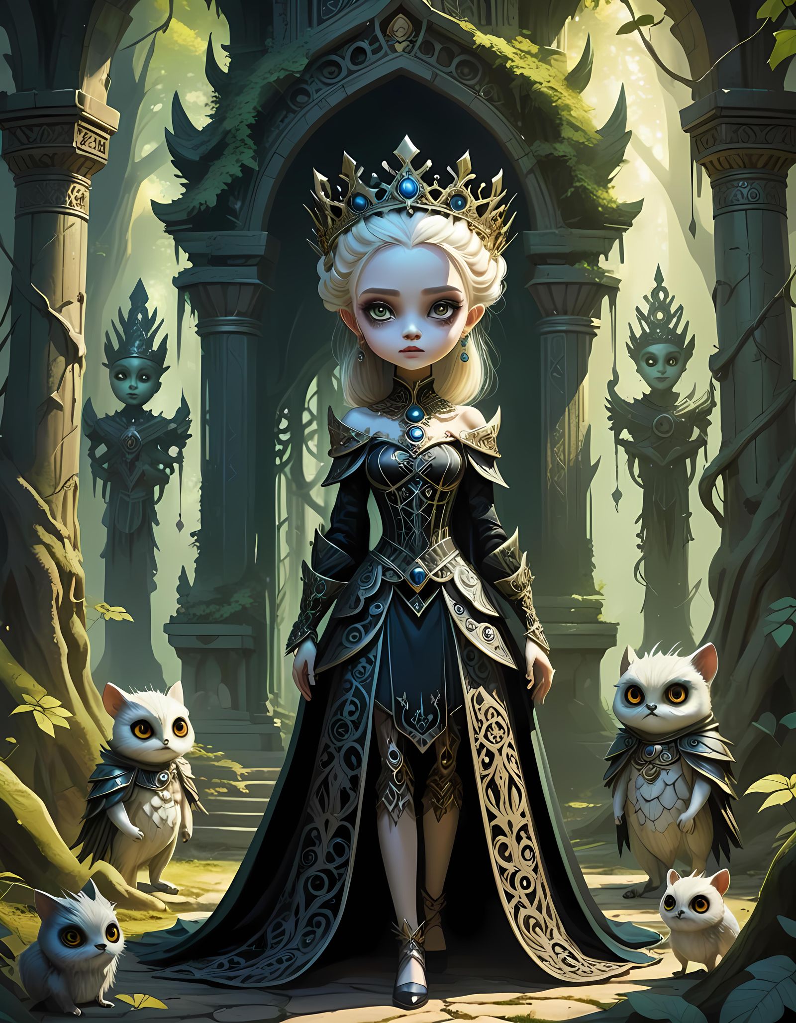 Gothic Fear Queen in Ancient Forest Palace