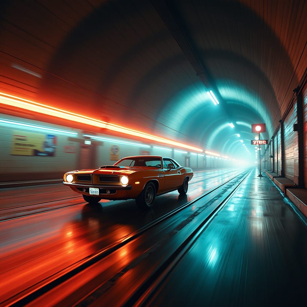 1970 Barracuda Races Through Chicago Underpass