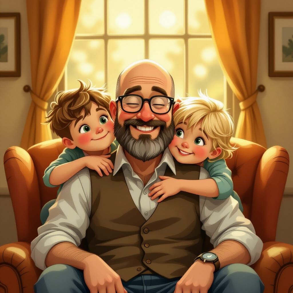 Whimsical Portrait of a Man with Children