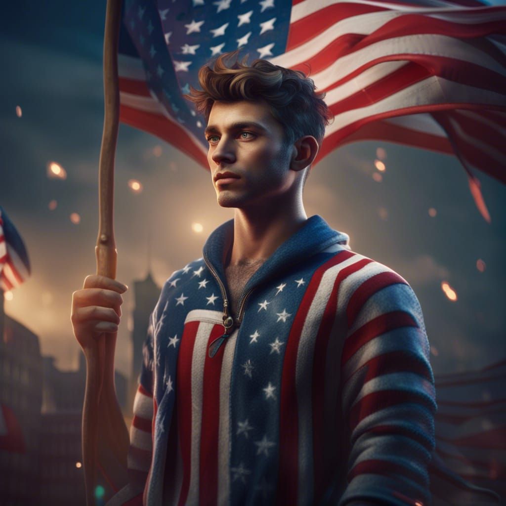 Attractive Young Man with US Flag in 3D Animation