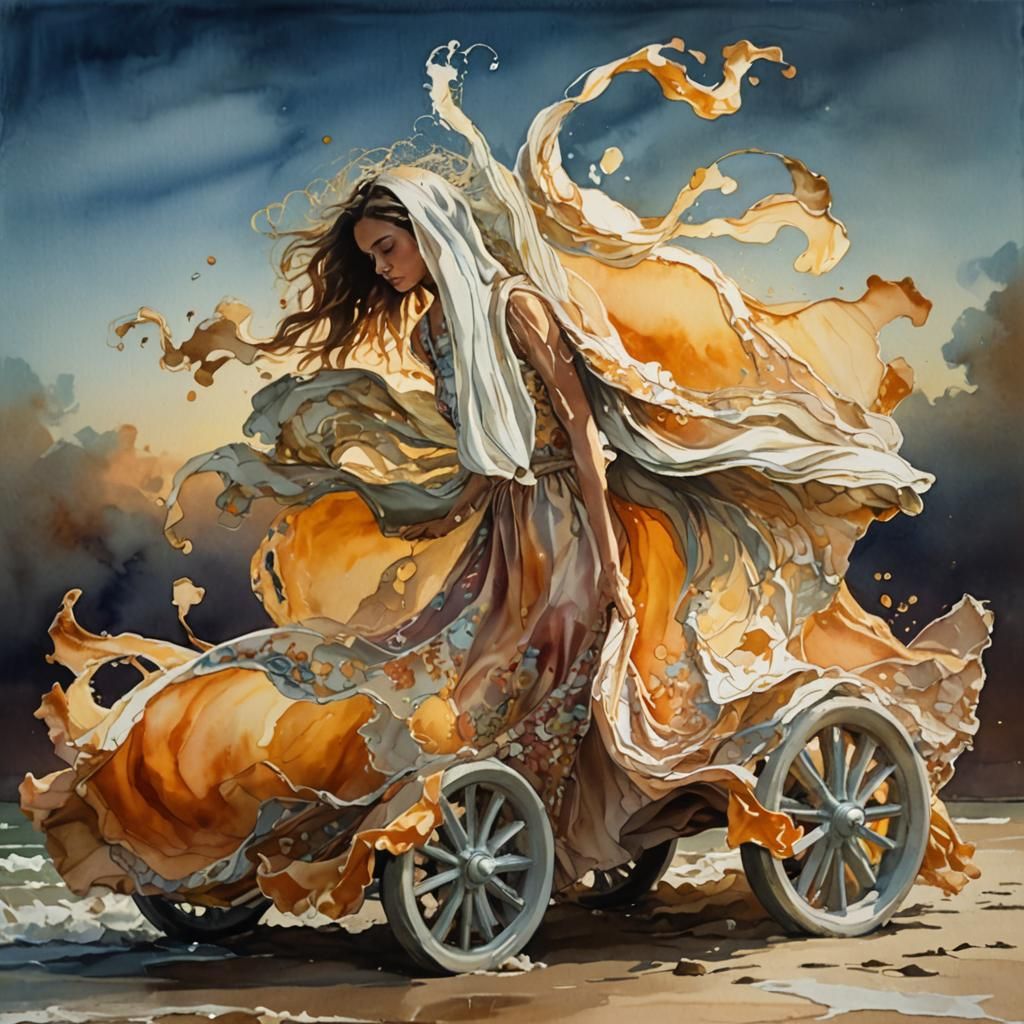 Woman on Beach at Dusk in Jorgensen Style