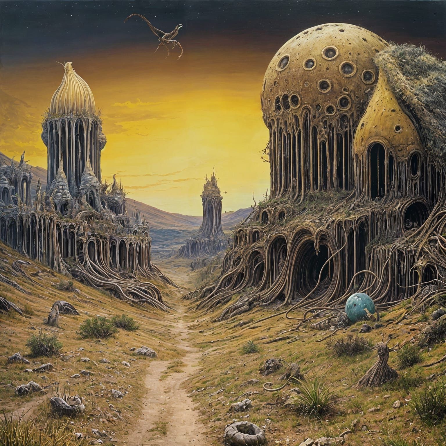 Surreal Alien Landscape in Bright Yellow Light