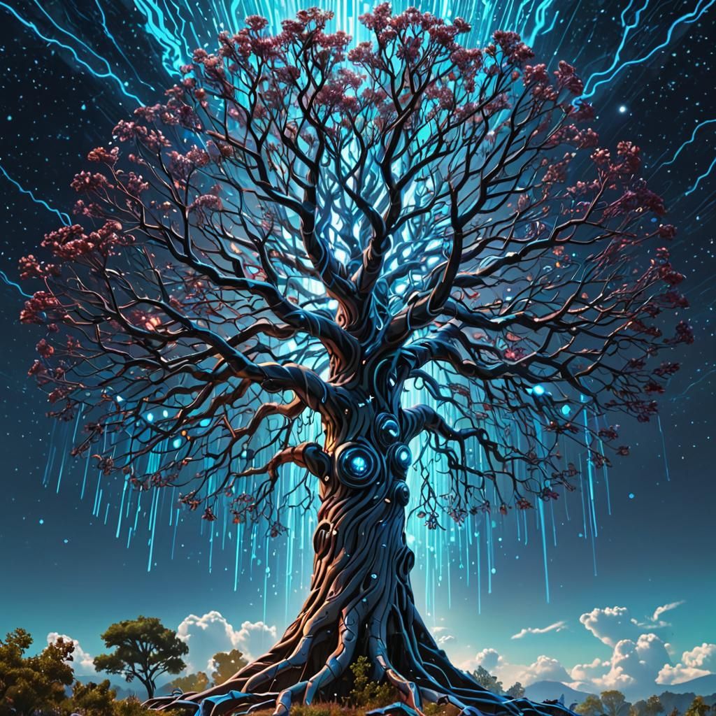 Giant Digital Tree in Cybernetic Sky