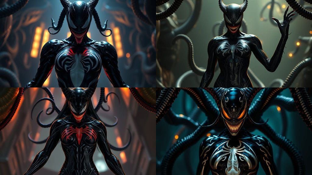 Venom Symbiote Queen in Latex, Vivid Colors