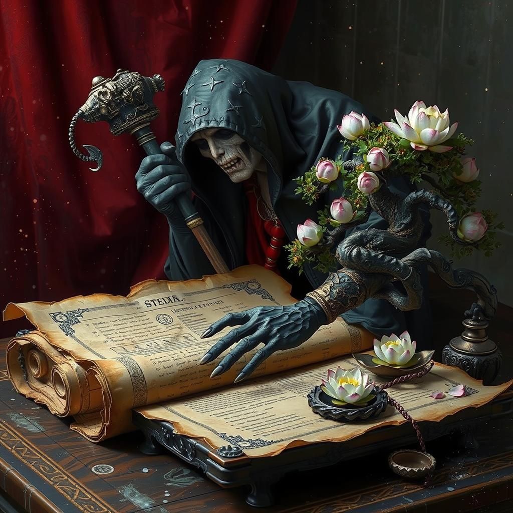 Reaper of Death Emerges from Ancient Scroll