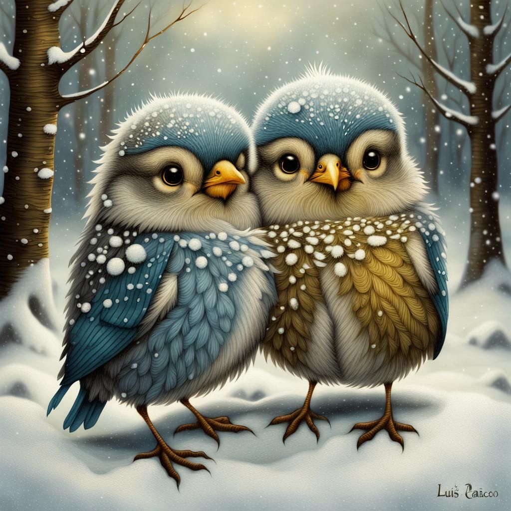 Winter Birds Gather Cozy in Snowy Landscape