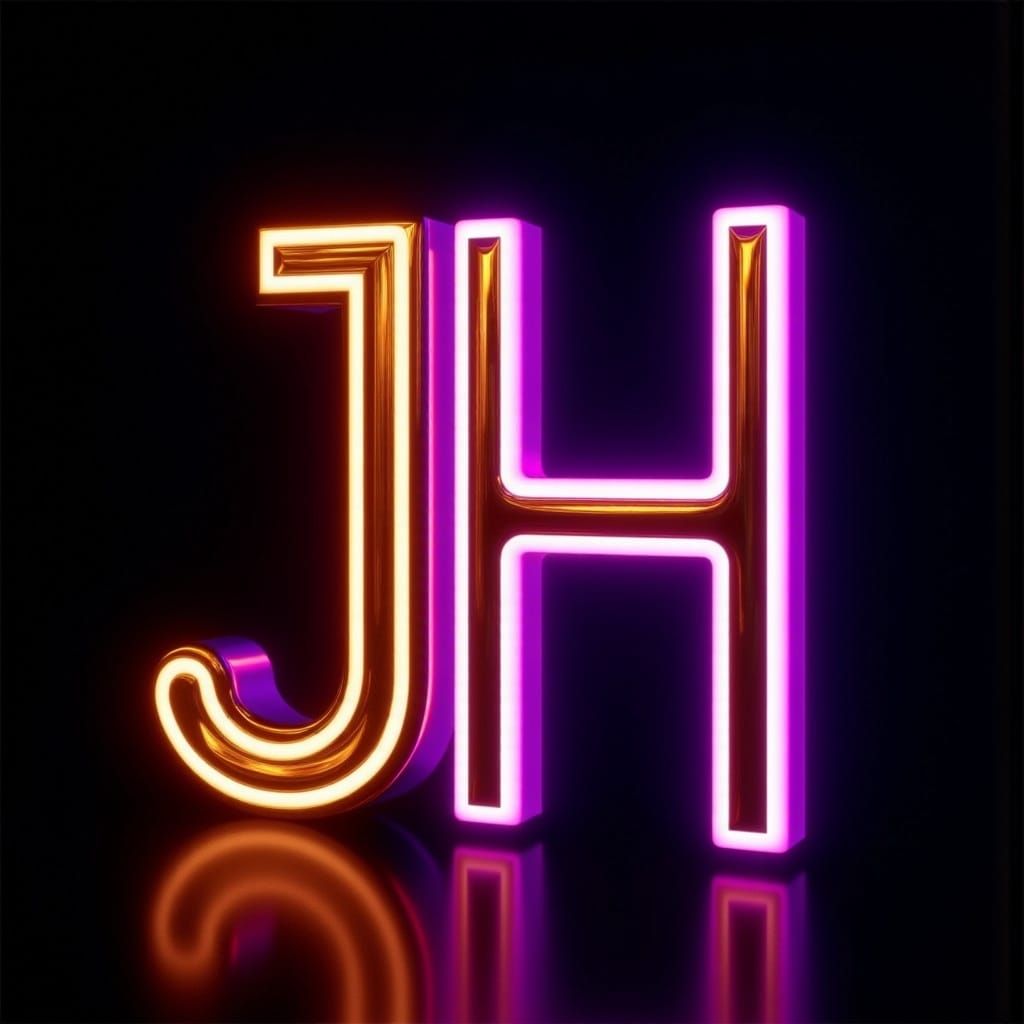 Sleek Gold Monogram with Retrofuturistic Neon Glow