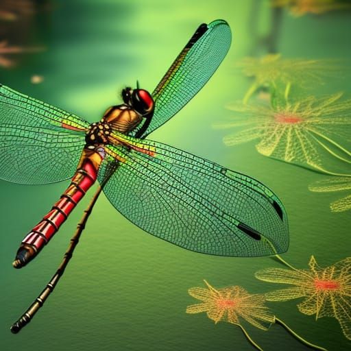Dragonflies in a Rainbow Forest, Hyperdetailed 3D Art